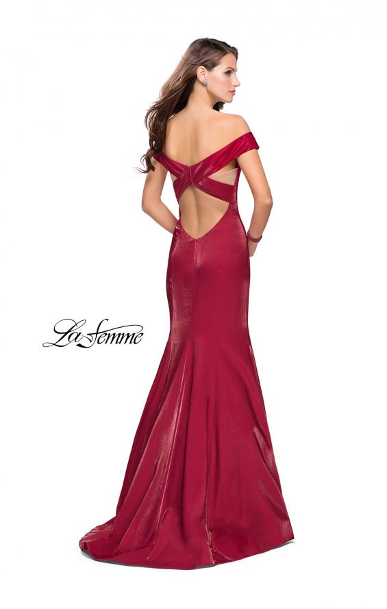Picture of: Off the Shoulder Satin Prom Dress with Strappy Back in Deep Red, Style: 25764, Back Picture