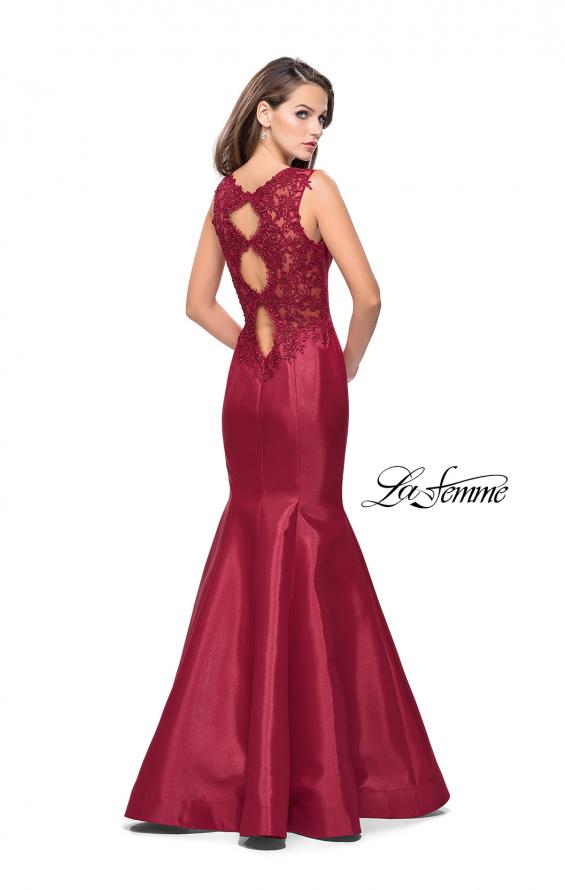 Picture of: Long Mikado Mermaid Gown with Lace Straps in Deep Red, Style: 25972, Detail Picture 1