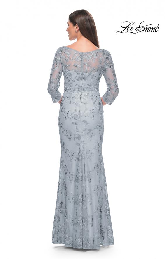 Picture of: Pastel Lace Mother of the Bride Gown with Three Quarter Sleeves in Dusty Blue, Style: 31684, Detail Picture 4