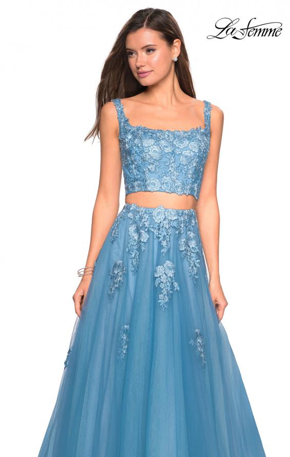 Picture of: Two Piece Floor Length Prom Dress with Lace Detail in Dusty Blue, Style: 27489, Detail Picture 7