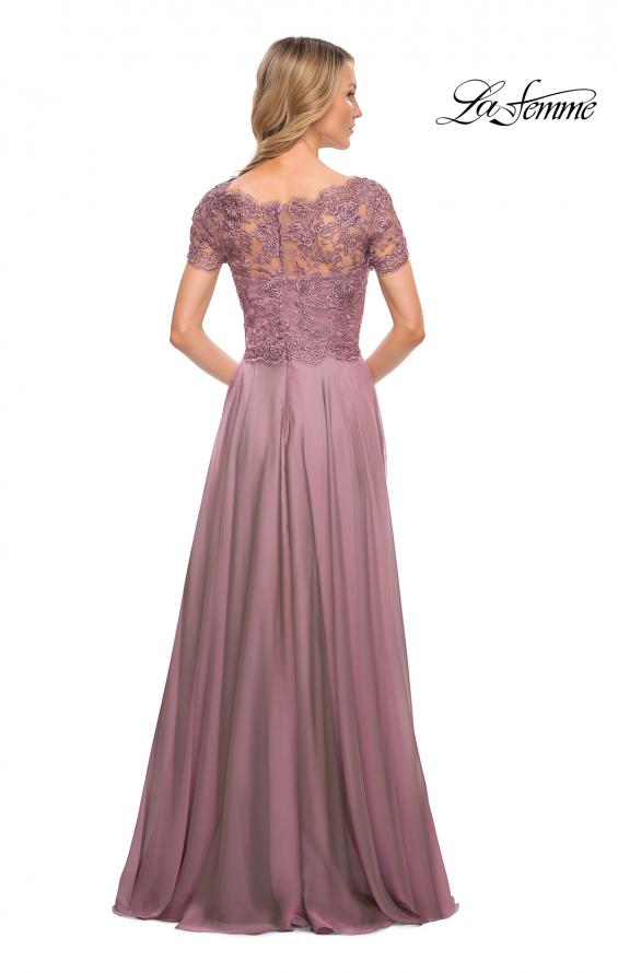 Picture of: Long Chiffon Dress with Lace Bodice and Pockets in Dusty Lilac, Style: 27098, Back Picture