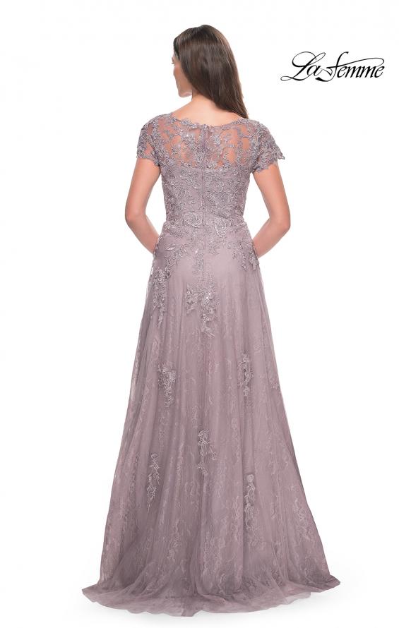 Picture of: A-Line Dress with Lace Applique and Sheer Short Sleeves in Dusty Lilac, Style: 30168, Detail Picture 2