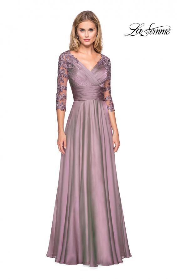 Picture of: Floor Length Chiffon Dress with Lace Sleeves in Dusty Lilac, Style: 27153, Detail Picture 3