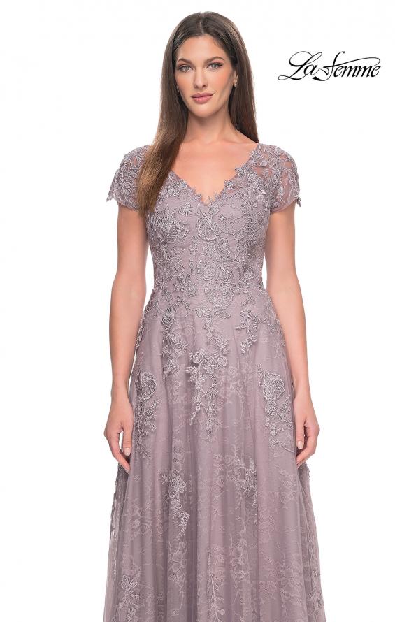 Picture of: A-Line Dress with Lace Applique and Sheer Short Sleeves in Dusty Lilac, Style: 30168, Detail Picture 5