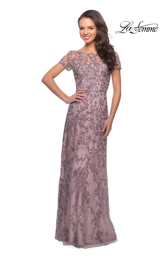 Picture of: Floral Beaded Evening Dress with Sheer Cap Sleeves, Style: 27956, Detail Picture 7