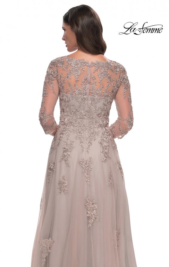 Picture of: Tulle and Lace A-Line Dress with V Neckline in Dusty Mauve, Style: 30398, Detail Picture 9
