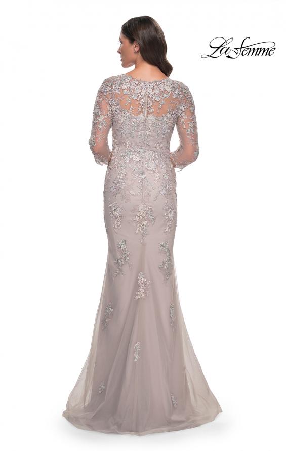 Picture of: Mermaid Tulle and Lace Dress with Illusion Sleeves in Dusty Mauve, Style: 30200, Back Picture