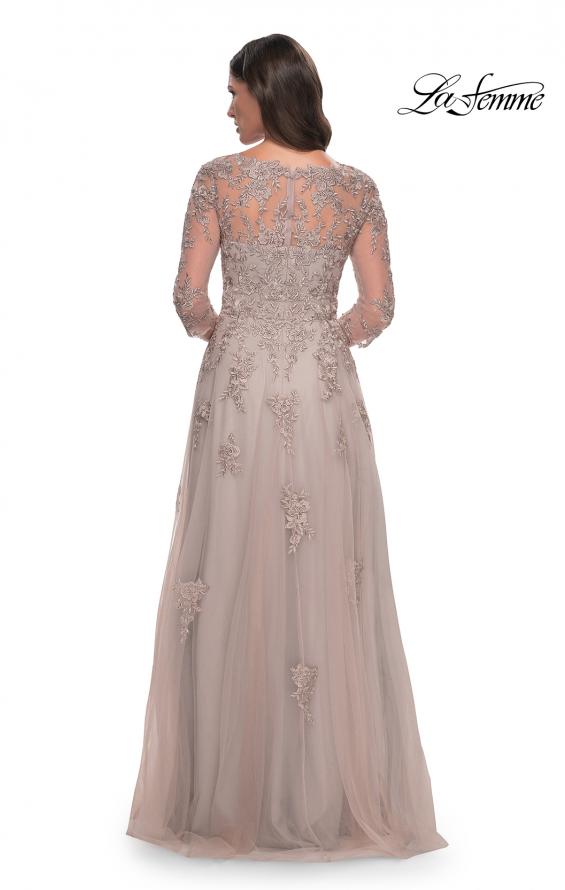 Picture of: Tulle and Lace A-Line Dress with V Neckline in Dusty Mauve, Style: 30398, Detail Picture 4