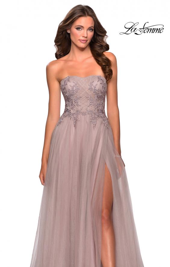 Picture of: Strapless Tulle Gown with Floral Embellishments in Dusty Mauve, Style: 28586, Main Picture