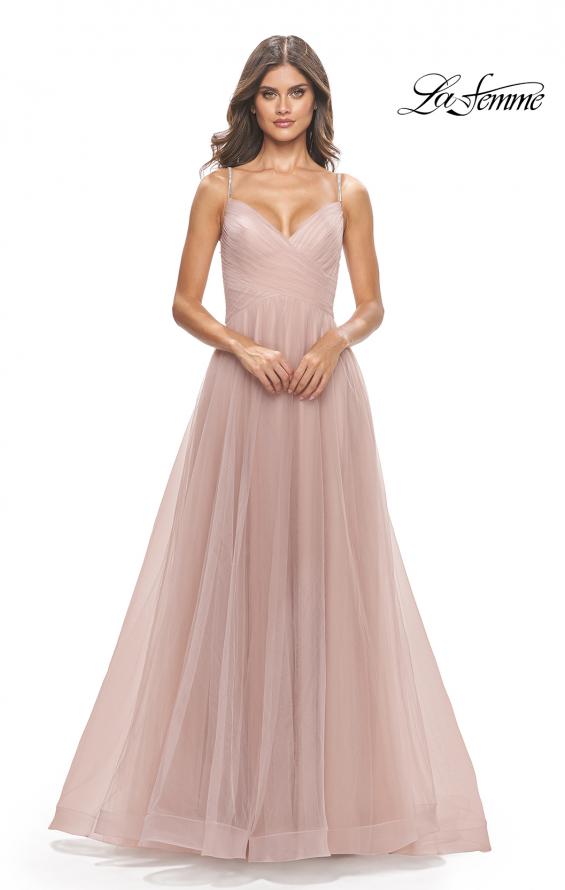 Picture of: Tulle A-Line Prom Dress with Rhinestone Straps in Dusty Mauve, Style: 31204, Detail Picture 8