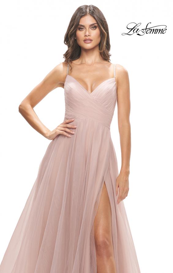 Picture of: Tulle A-Line Prom Dress with Rhinestone Straps in Dusty Mauve, Style: 31204, Detail Picture 9