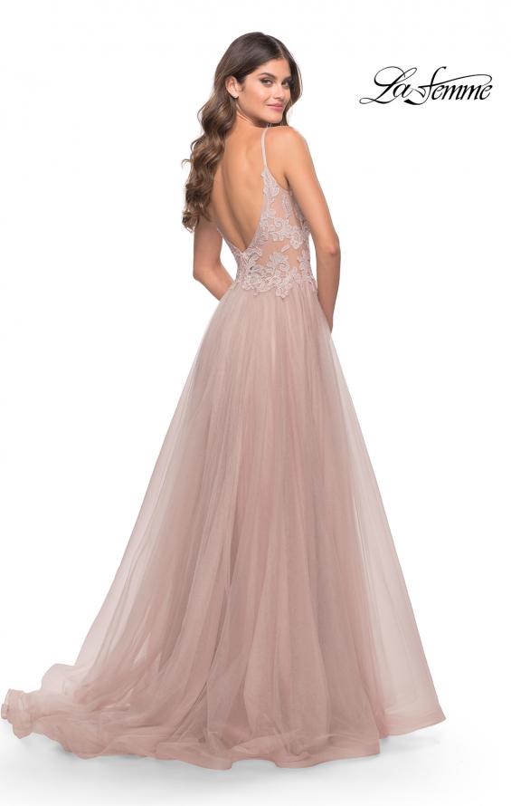 Picture of: A Line Tulle Gown with Lace Bodice and V Back in Dusty Mauve, Style: 31507, Detail Picture 10