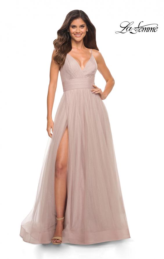 Picture of: A-line Tulle Gown with V Neckline and Pockets in Dusty Mauve, Detail Picture 12