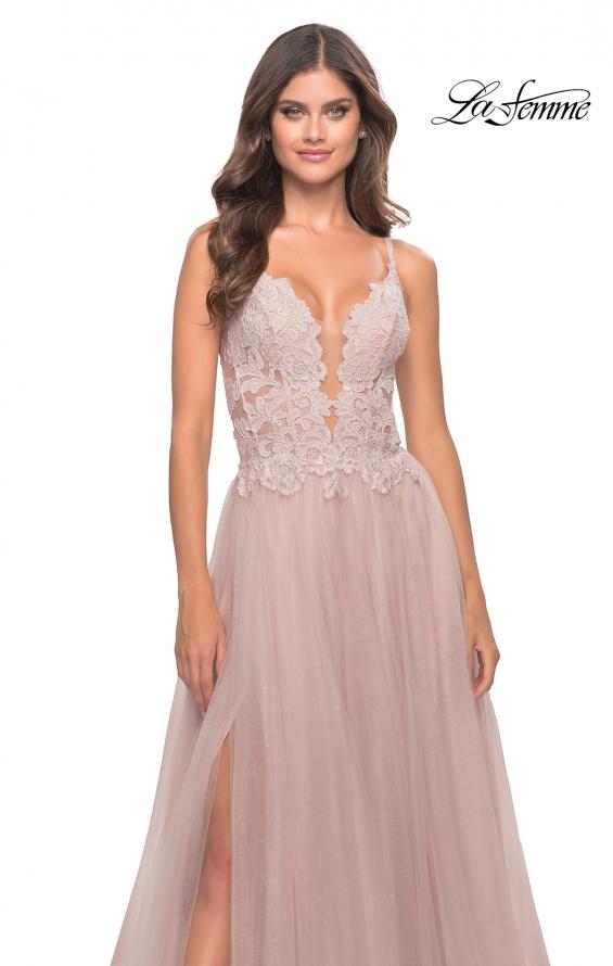 Picture of: A Line Tulle Gown with Lace Bodice and V Back in Dusty Mauve, Style: 31507, Detail Picture 13