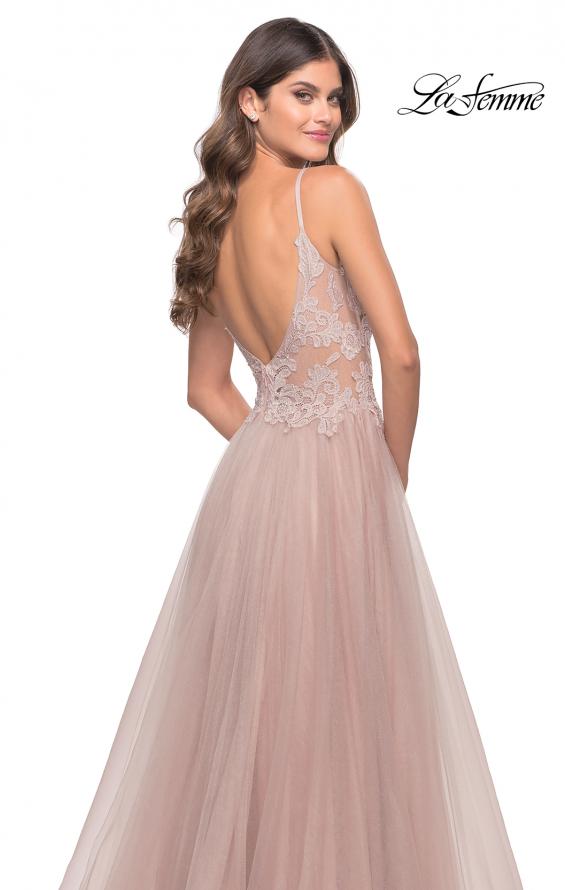 Picture of: A Line Tulle Gown with Lace Bodice and V Back in Dusty Mauve, Style: 31507, Detail Picture 14