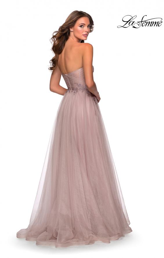 Picture of: Strapless Tulle Gown with Floral Embellishments in Dusty Mauve, Style: 28586, Back Picture
