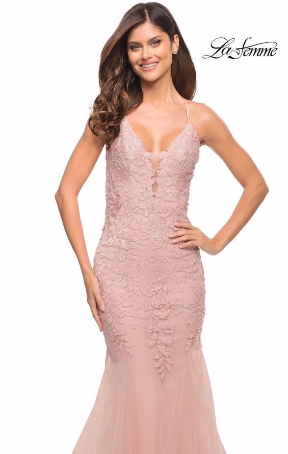 Picture of: Mermaid Tulle and Lace Jeweled Prom Dress in Dusty Mauve, Style: 30584, Detail Picture 18
