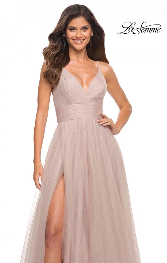 Picture of: A-line Tulle Gown with V Neckline and Pockets in Dusty Mauve, Detail Picture 1