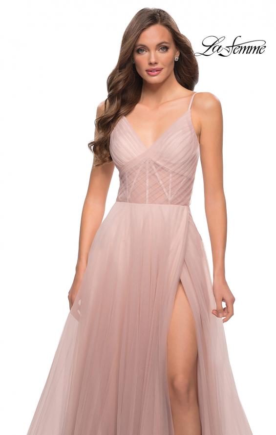 Picture of: A Line Tulle Prom Dress with Sheer Bodice in Dusty Mauve, Style 29076, Detail Picture 2