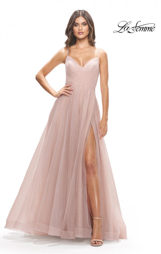 Picture of: Tulle A-Line Prom Dress with Rhinestone Straps in Dusty Mauve, Style: 31204, Detail Picture 2