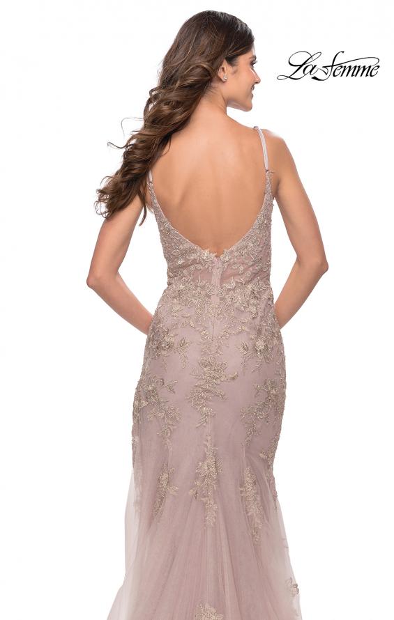 Picture of: Lace Long Dress with High Side Slit and V Neckline in Dusty Mauve, Style: 31126, Detail Picture 5