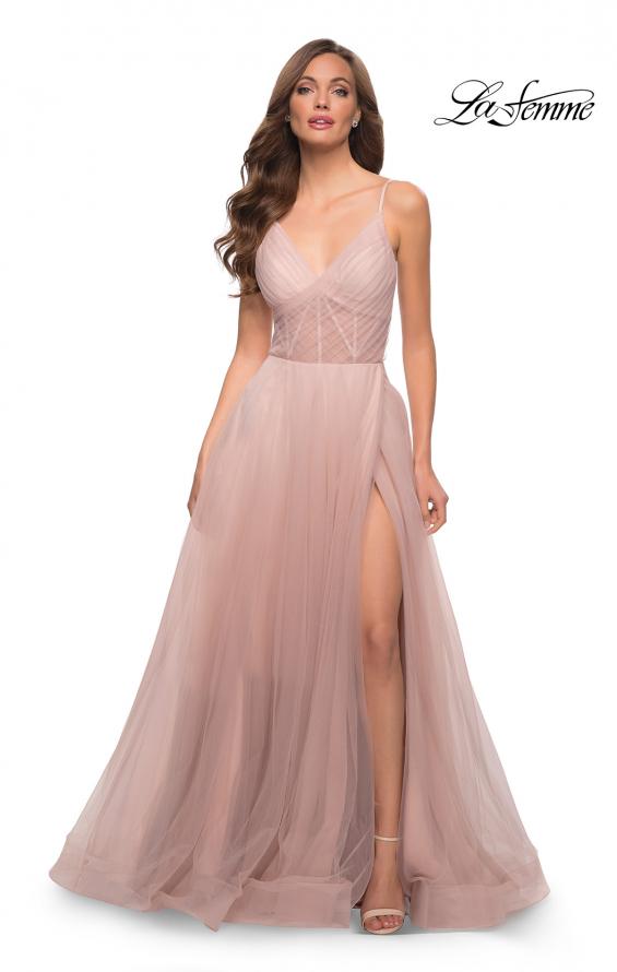 Picture of: A Line Tulle Prom Dress with Sheer Bodice in Dusty Mauve, Style 29076, Detail Picture 6