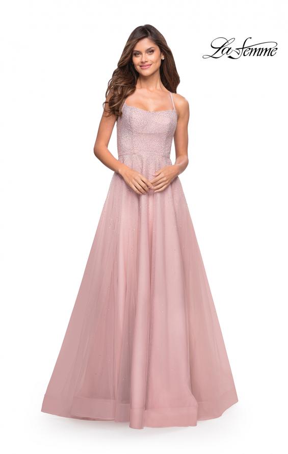 Picture of: Rhinestone and Tulle Gown with A-line Skirt in Dusty Mauve, Style: 30581, Detail Picture 6