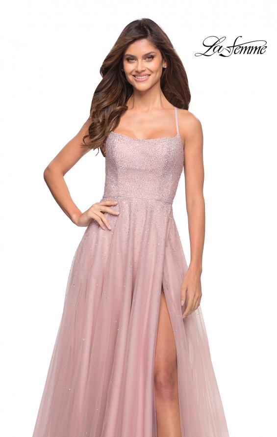 Picture of: Rhinestone and Tulle Gown with A-line Skirt in Dusty Mauve, Style: 30581, Detail Picture 7