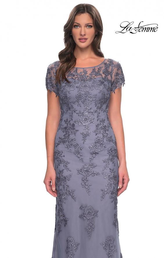 Picture of: Lace and Net Fitted Long Mother of the Bride Dress in Dusty Purple, Style: 29792, Detail Picture 3