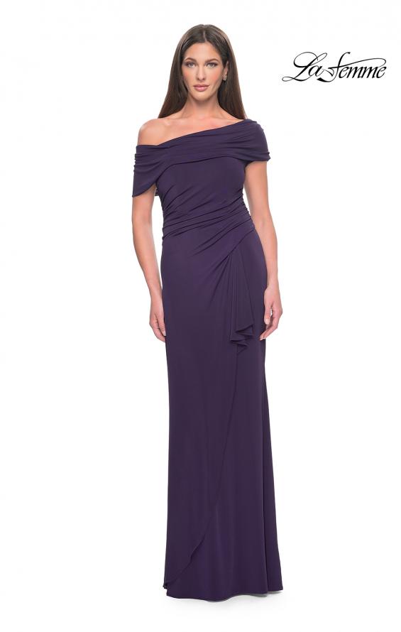 Picture of: Jersey Evening Gown with Asymmetrical Neckline in Eggplant, Style: 31459, Main Picture