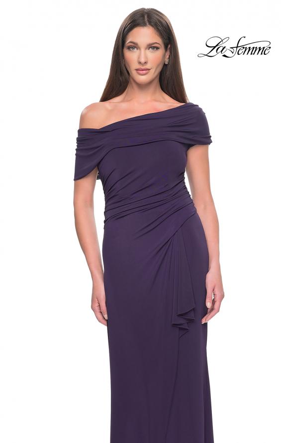 Picture of: Jersey Evening Gown with Asymmetrical Neckline in Eggplant, Style: 31459, Detail Picture 3