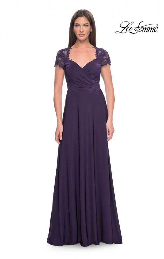 Picture of: Elegant Jersey Evening Dress with Lace Details in Eggplant, Style: 31906, Detail Picture 3
