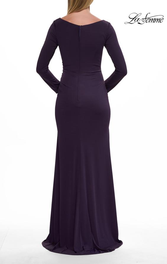 Picture of: Simple Jersey Evening Dress with Long Sleeves and Ruching in Eggplant, Style: 29184, Detail Picture 4