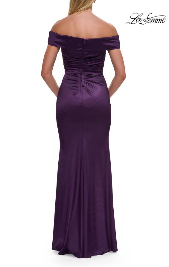 Picture of: Off the Shoulder Stretch Satin Evening Dress in Eggplant, Style: 31621, Detail Picture 4