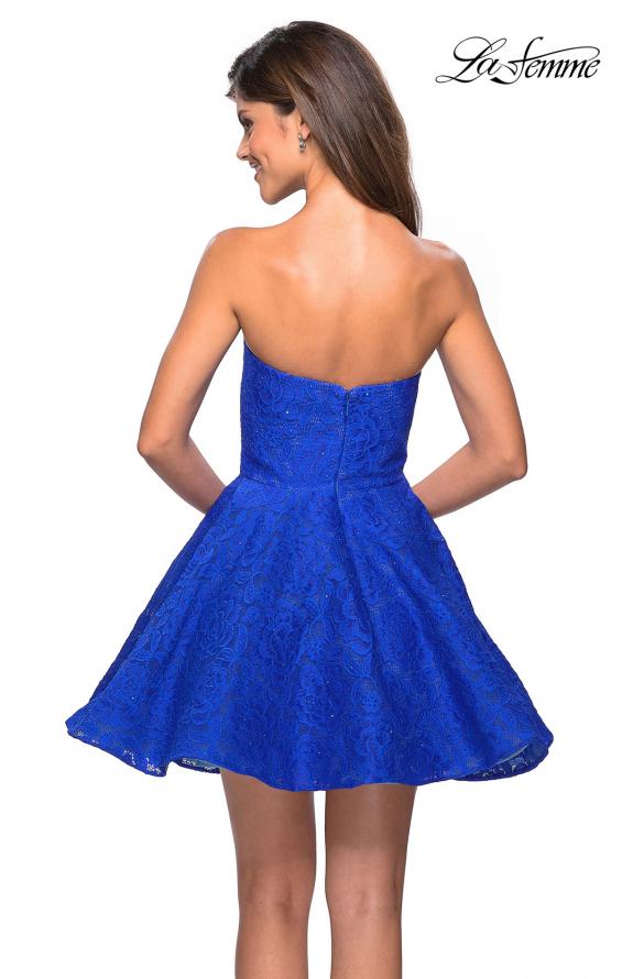 Picture of: Short Lace Strapless Party Dress with Rhinestones in Electric Blue, Style: 27334, Back Picture