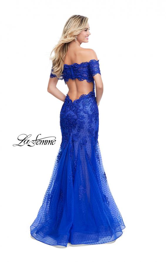Picture of: Polka Dot Off the Shoulder Two Piece Tulle Prom Dress in Electric Blue, Style: 26192, Back Picture