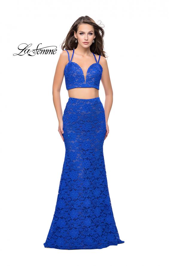 Picture of: Two Piece Mermaid Dress with Beading and Lace in Electric Blue, Style: 25771, Detail Picture 2