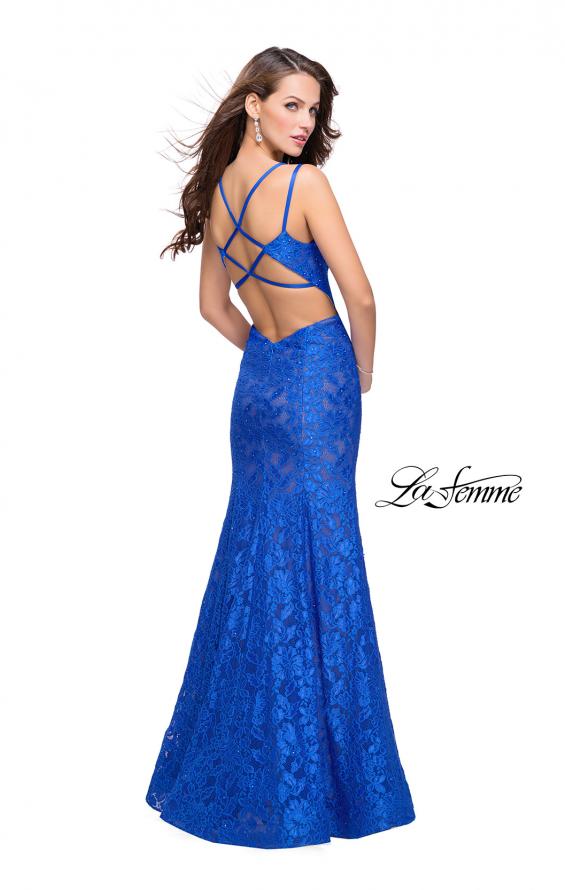 Picture of: Long Lace Mermaid Prom Dress with Double Straps in Electric Blue, Style: 26043, Detail Picture 5