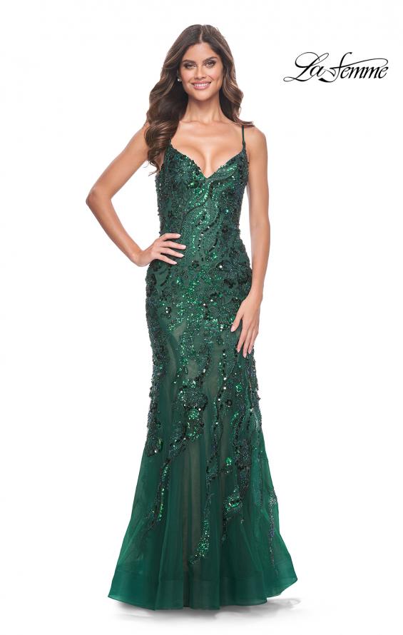 Picture of: Mermaid Sequin and Beaded Embellished Prom Dress in Emerald, Style: 32049, Detail Picture 9