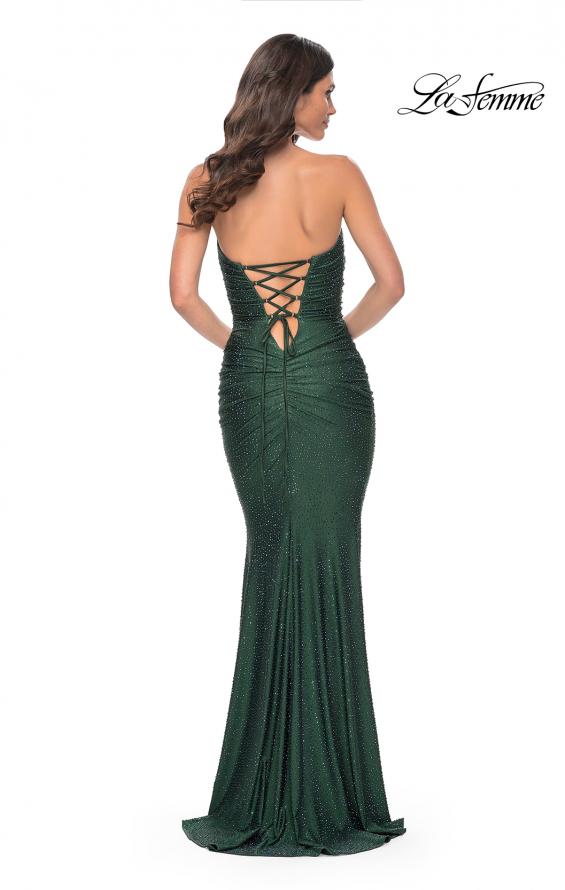 Picture of: Rhinestone Embellished Jersey Dress with Strapless Sweetheart Top in Emerald, Style: 31945, Detail Picture 13