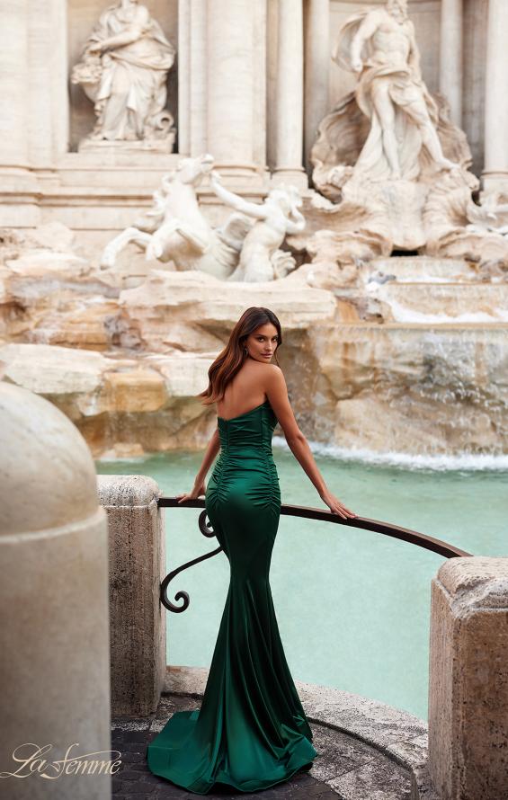 Picture of: Stretch Satin Gown with Draped Sweetheart Neckline in Emerald, Style: 31915, Detail Picture 3