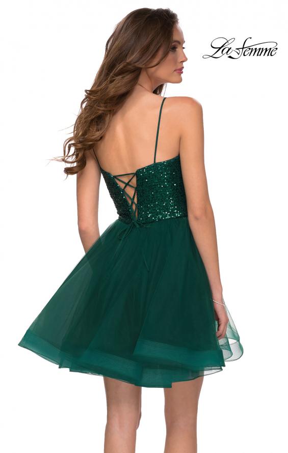 Picture of: Tulle and Sequin Short Party Dress with Corset Back in Emerald, Style: 29237, Back Picture