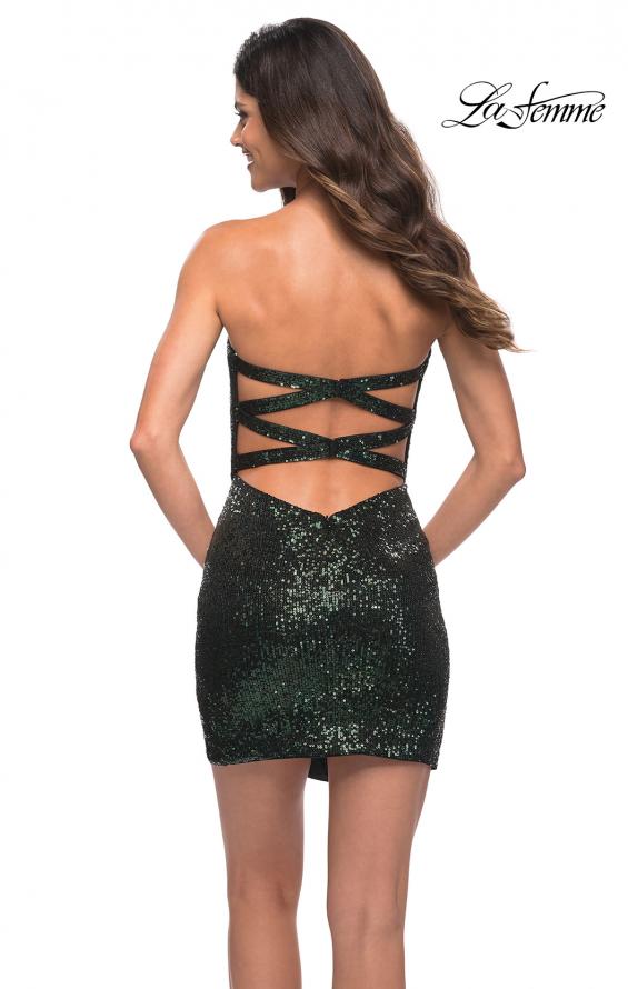 Picture of: Strapless Sequin Homecoming Dress with Slit in Emerald, Back Picture