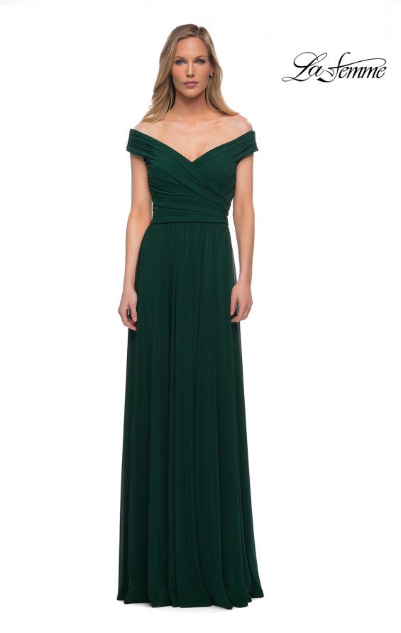 Picture of: Off the Shoulder Net Jersey Long Dress with Ruching in Emerald, Main Picture