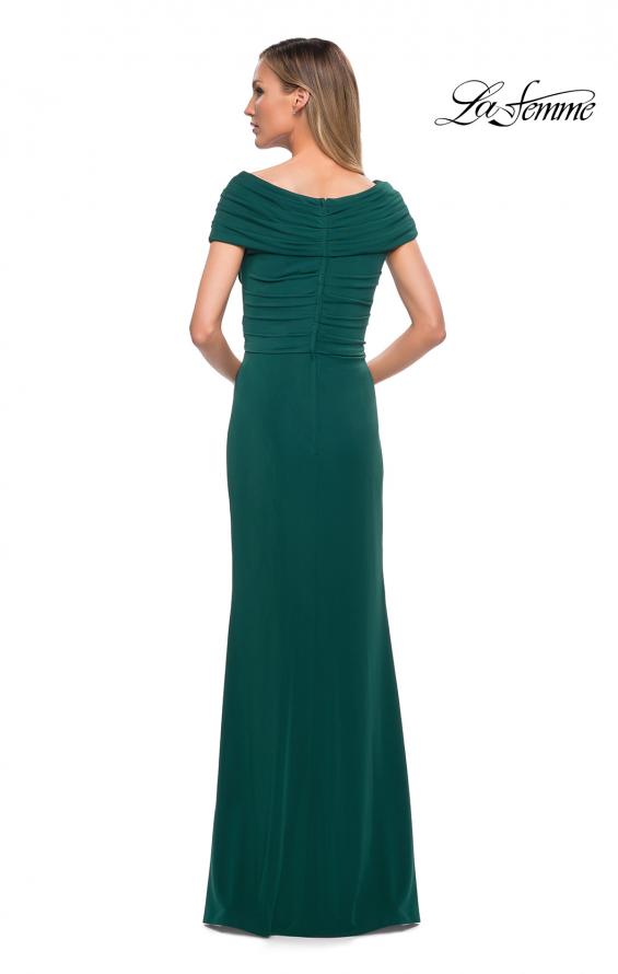 Picture of: Ruched Jersey Long Gown with V-Neckline in Emerald, Style: 26519, Detail Picture 8