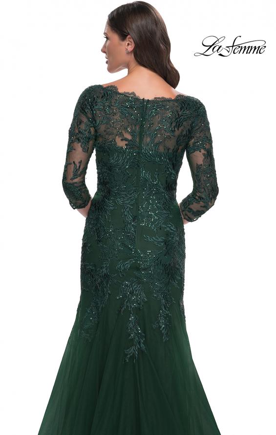 Picture of: Mermaid Tulle and Lace Dress with Scallop Detailed Neckline in Emerald, Style: 30823, Detail Picture 8