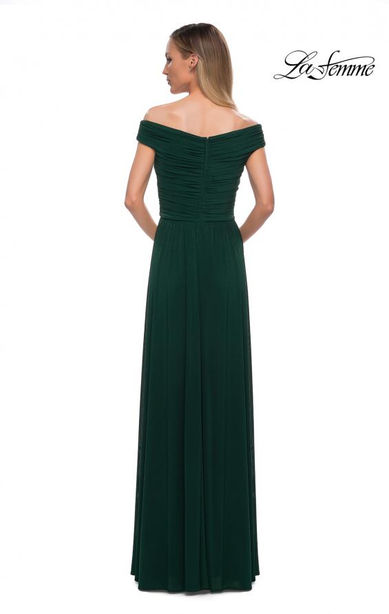 Picture of: Off the Shoulder Net Jersey Long Dress with Ruching in Emerald, Back Picture