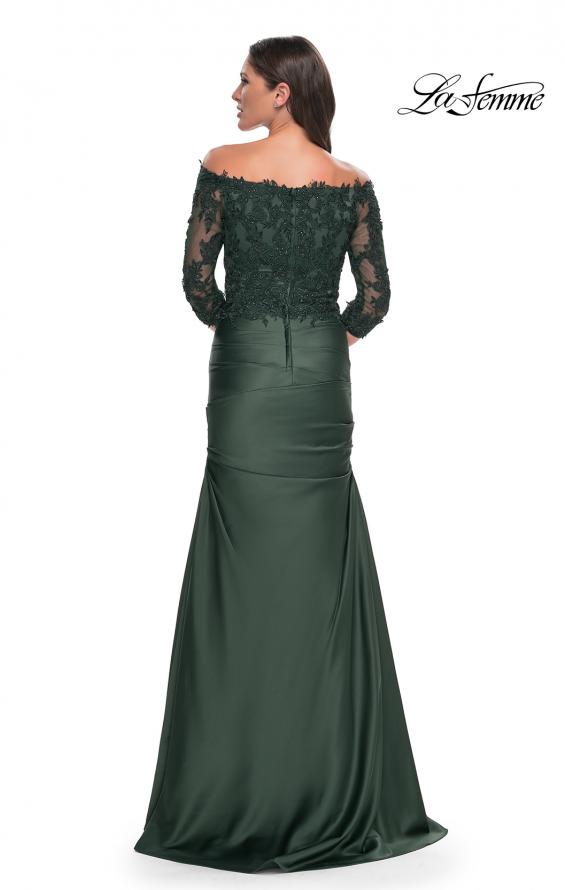 Picture of: Mermaid Satin Dress with Gathering and Off the Shoulder Top in Emerald, Style: 30853, Back Picture