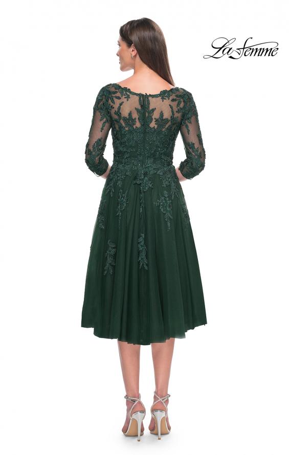 Picture of: Tulle and Lace Knee Length Evening Dress in Emerald, Style: 30964, Back Picture