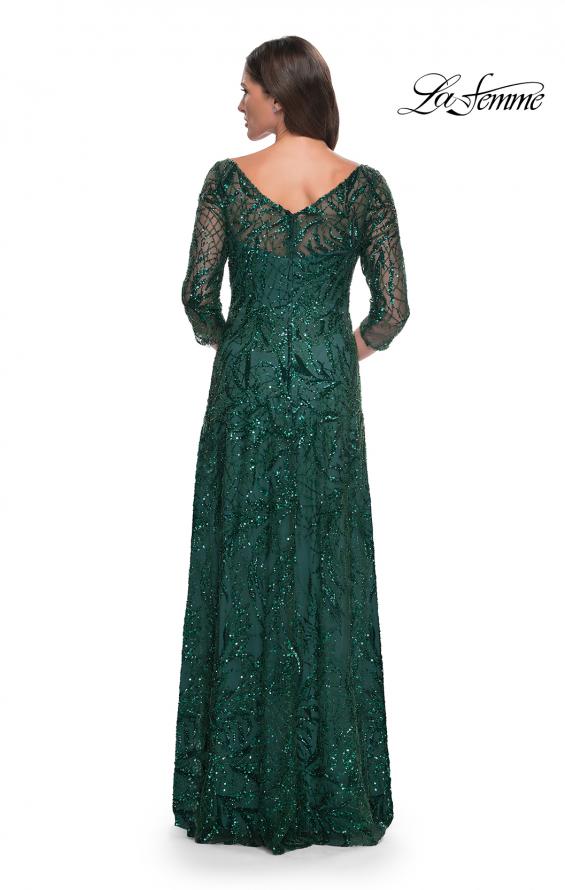 Picture of: Beautiful Beaded Long Dress with Illusion Sleeves in Emerald, Style: 31690, Back Picture